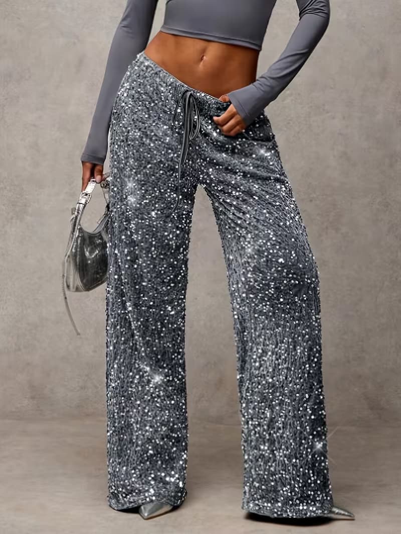Women’s High Waist Sequin Palazzo Pants with Wide Leg Flowy Design 3