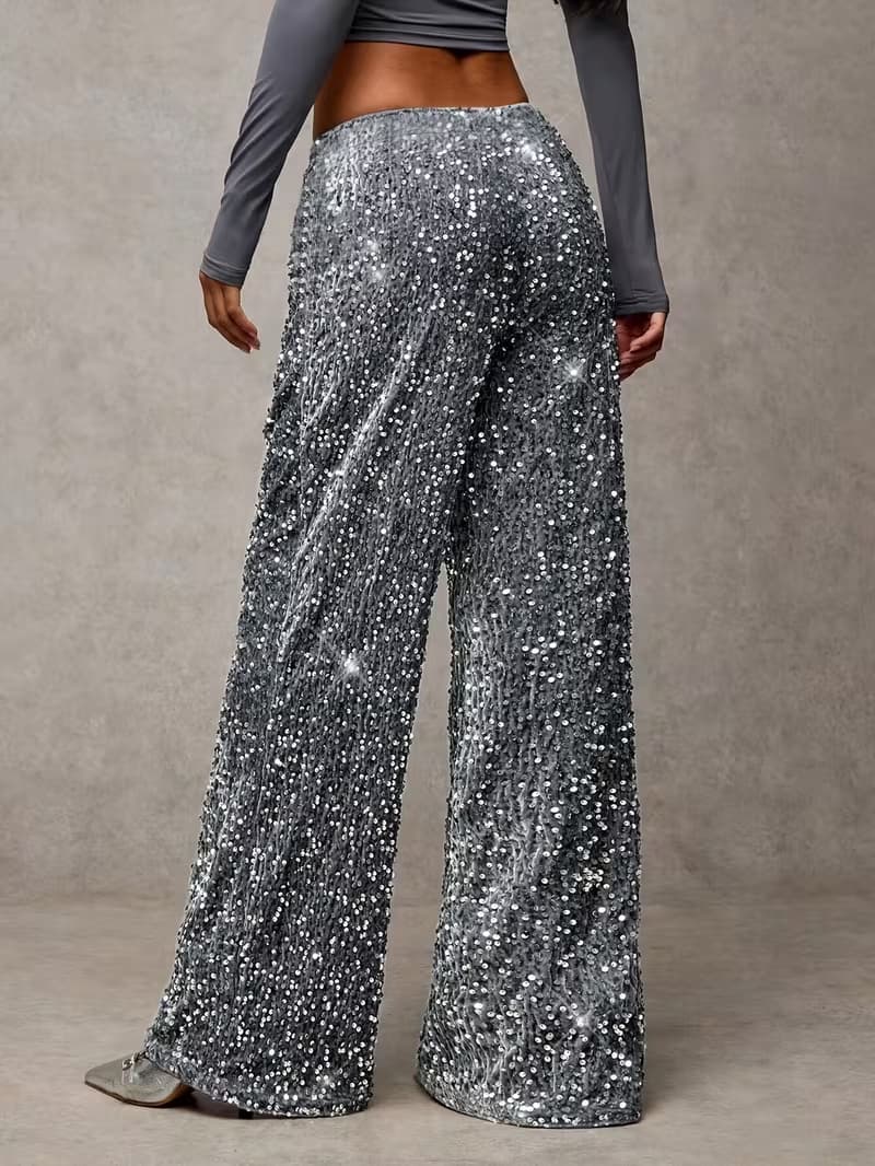 Women’s High Waist Sequin Palazzo Pants with Wide Leg Flowy Design 4