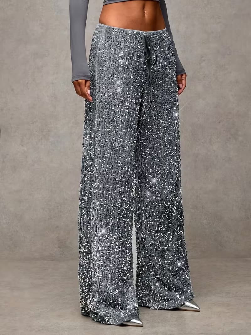 Women’s High Waist Sequin Palazzo Pants with Wide Leg Flowy Design 5