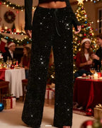 Women’s High Waist Sequin Palazzo Pants with Wide Leg Flowy Design 8