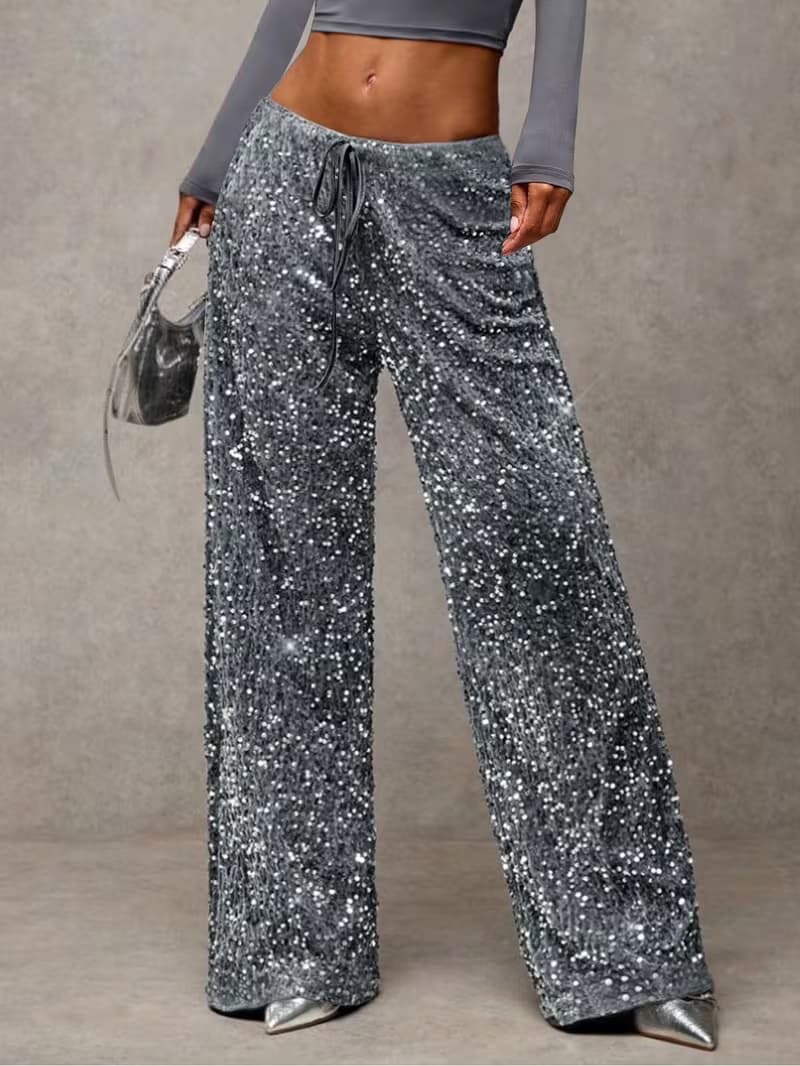 Women’s High Waist Sequin Palazzo Pants with Wide Leg Flowy Design 9