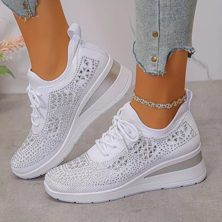 Women’s Knit Sneakers with Rhinestone Detail and Wedge Sole 0