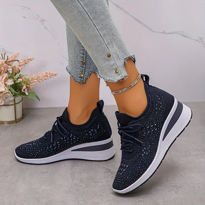 Women’s Knit Sneakers with Rhinestone Detail and Wedge Sole 10