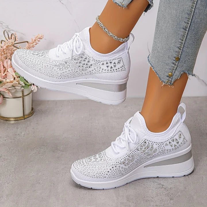 Women’s Knit Sneakers with Rhinestone Detail and Wedge Sole 2