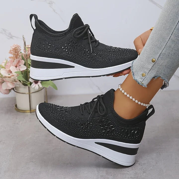 Women’s Knit Sneakers with Rhinestone Detail and Wedge Sole 3