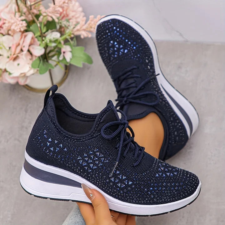 Women’s Knit Sneakers with Rhinestone Detail and Wedge Sole 4