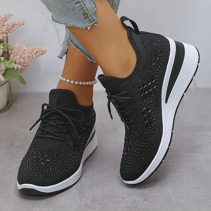 Women’s Knit Sneakers with Rhinestone Detail and Wedge Sole 6