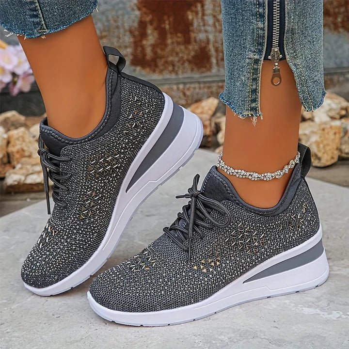 Women’s Knit Sneakers with Rhinestone Detail and Wedge Sole 7