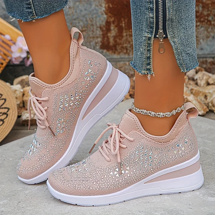 Women’s Knit Sneakers with Rhinestone Detail and Wedge Sole 9