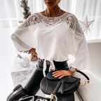 Women’s Lace Blouse with Round Neck and Flared Cuffs in Relaxed Fit 1