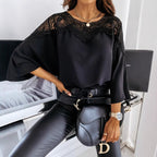Women’s Lace Blouse with Round Neck and Flared Cuffs in Relaxed Fit 2