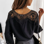 Women’s Lace Blouse with Round Neck and Flared Cuffs in Relaxed Fit 3