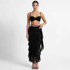 Women’s Lace Maxi Dress with Structured Corset and Tiered Skirt 0