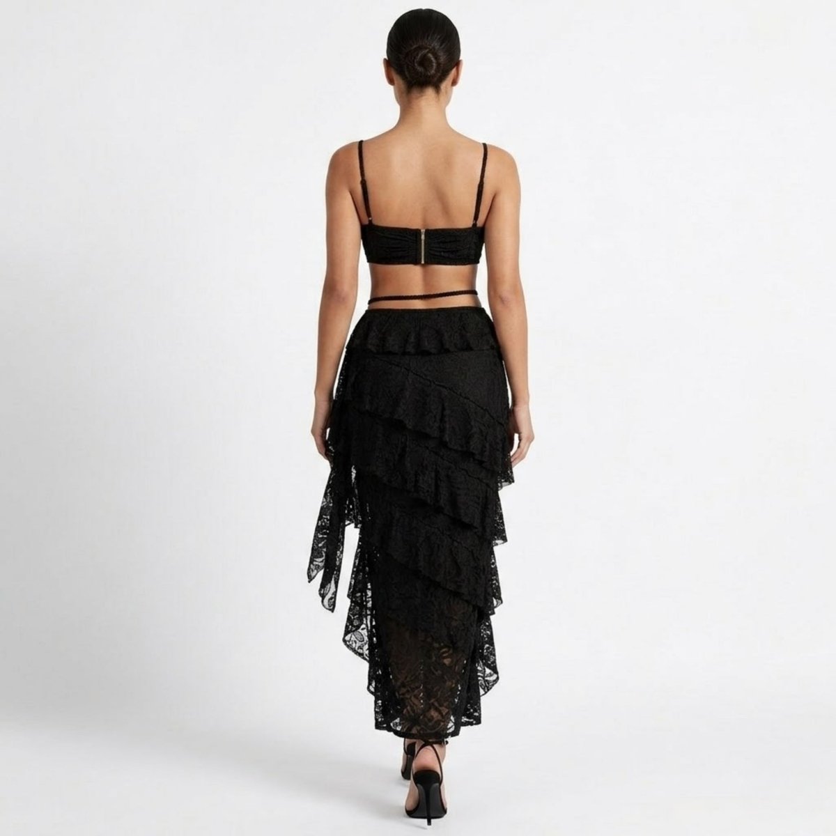 Women’s Lace Maxi Dress with Structured Corset and Tiered Skirt 2