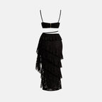 Women’s Lace Maxi Dress with Structured Corset and Tiered Skirt 4