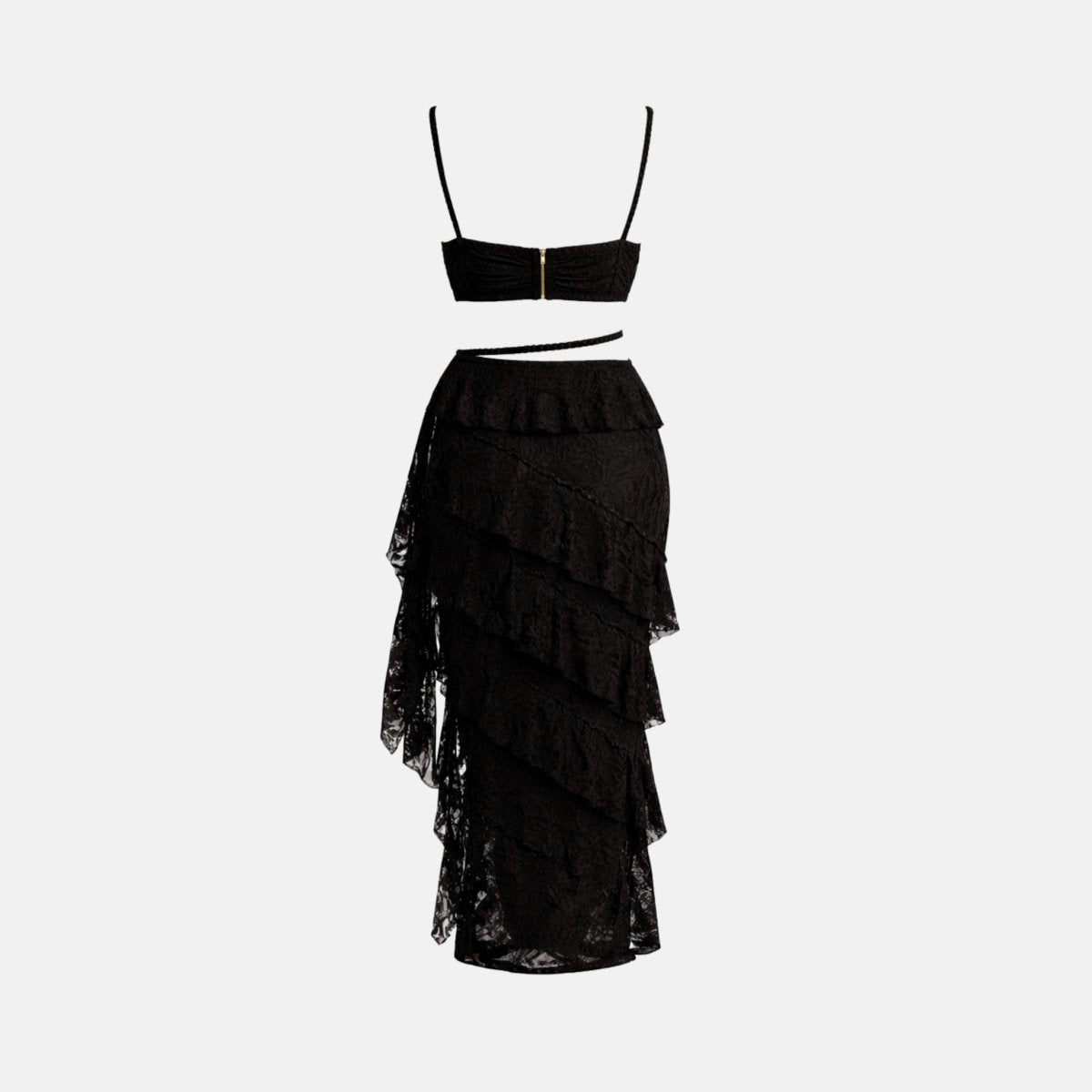 Women’s Lace Maxi Dress with Structured Corset and Tiered Skirt 4
