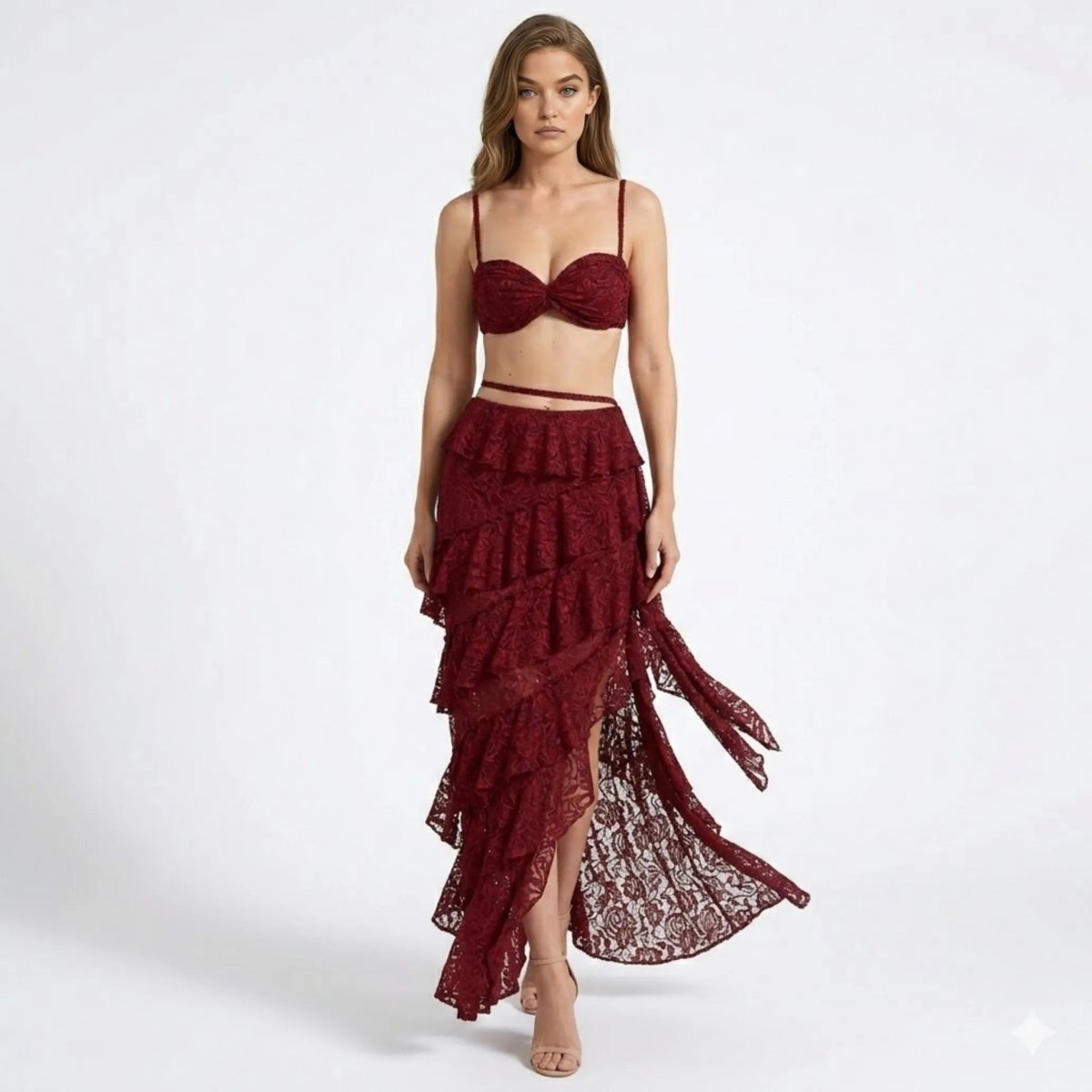 Women’s Lace Maxi Dress with Structured Corset and Tiered Skirt 5