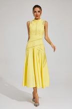 Women’s Lace Midi Dress with High Neck and A-Line Skirt for Formal Events 0