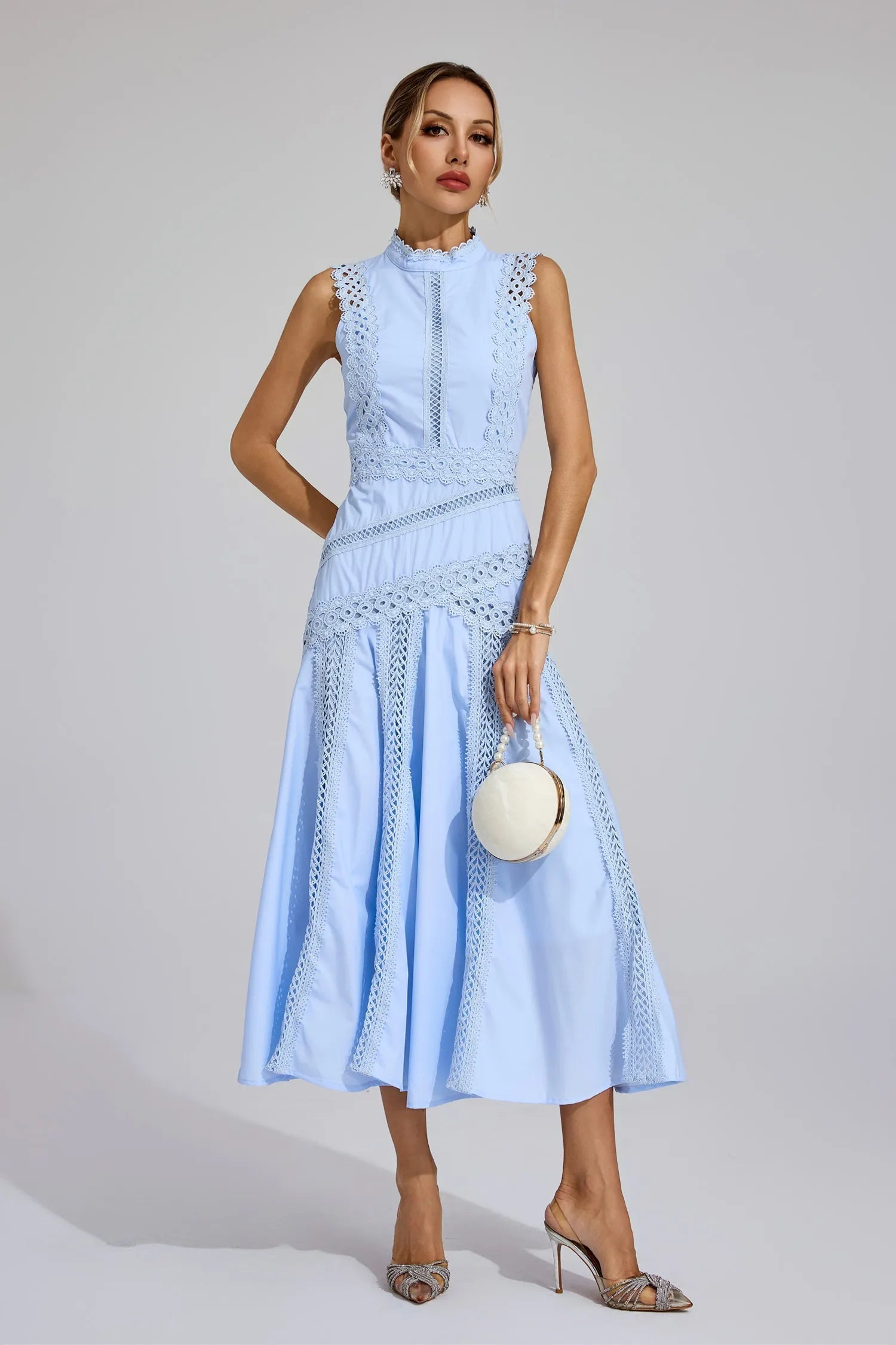 Women’s Lace Midi Dress with High Neck and A-Line Skirt for Formal Events 2