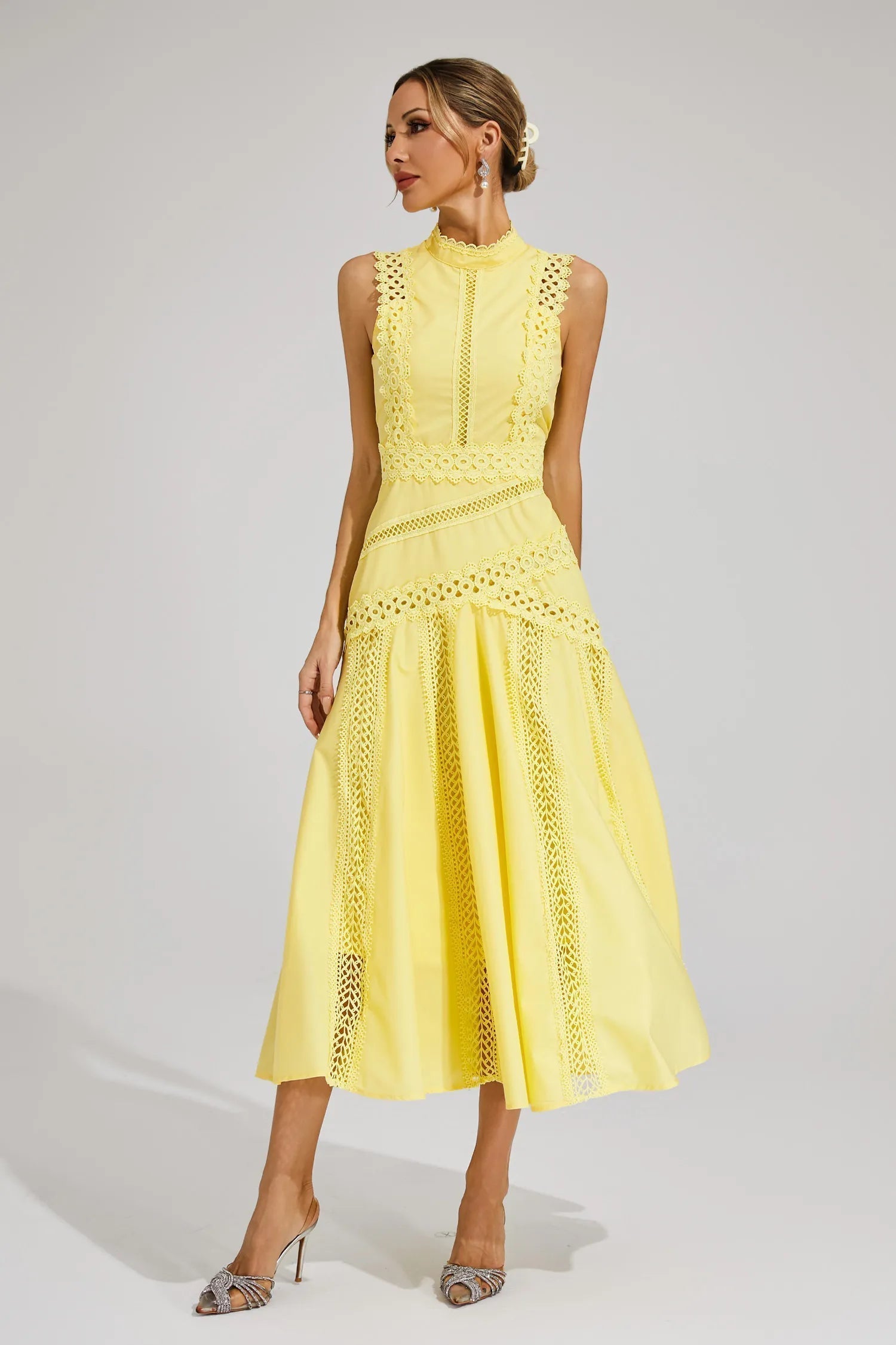 Women’s Lace Midi Dress with High Neck and A-Line Skirt for Formal Events 5