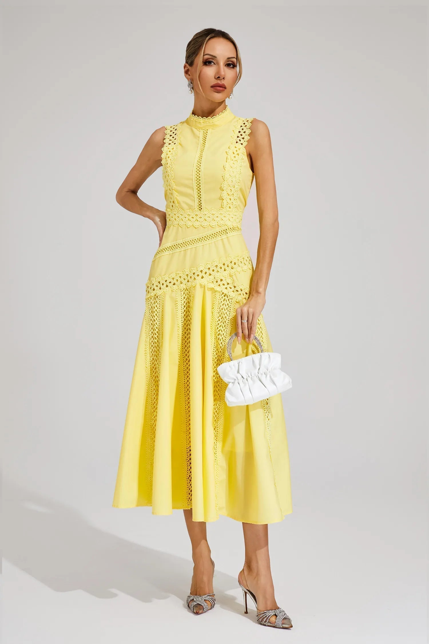Women’s Lace Midi Dress with High Neck and A-Line Skirt for Formal Events 6