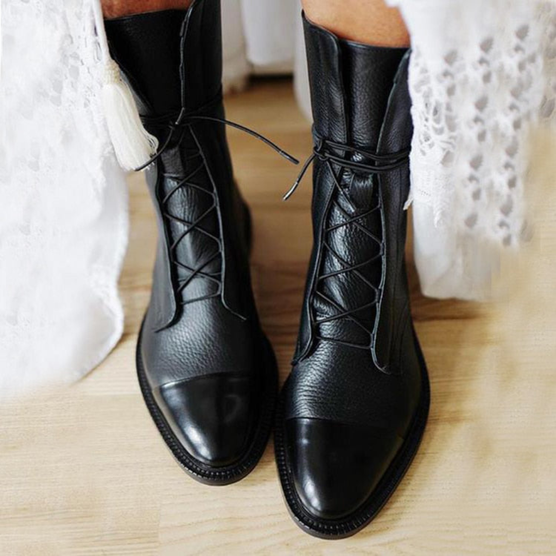 Women’s Leather Ankle Boots in Black with Lace-Up Design 0