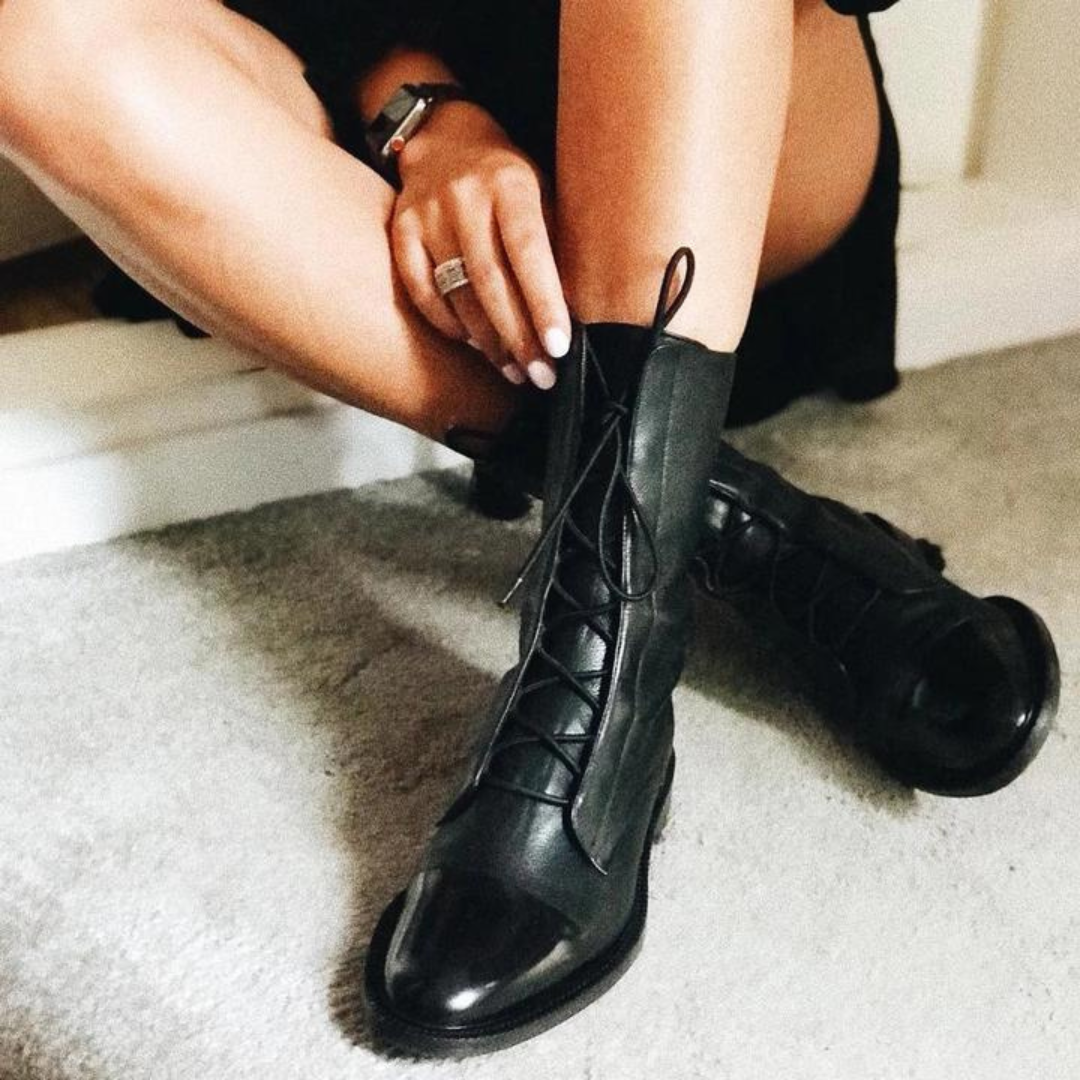 Women’s Leather Ankle Boots in Black with Lace-Up Design 8