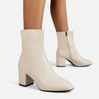 Women’s Leather Ankle Boots with Block Heel and Side Zipper 4