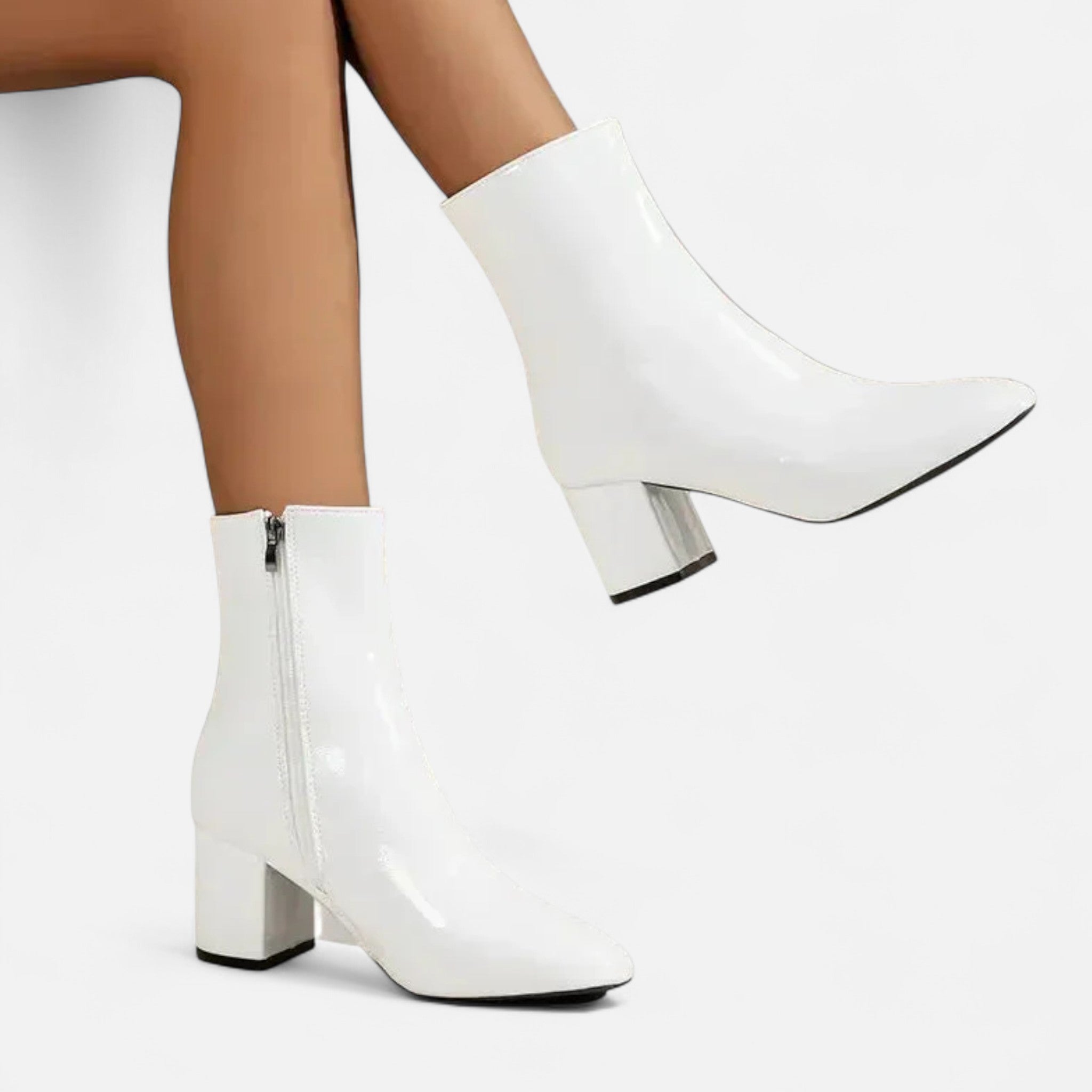 Women’s Leather Ankle Boots with Block Heel and Side Zipper 5