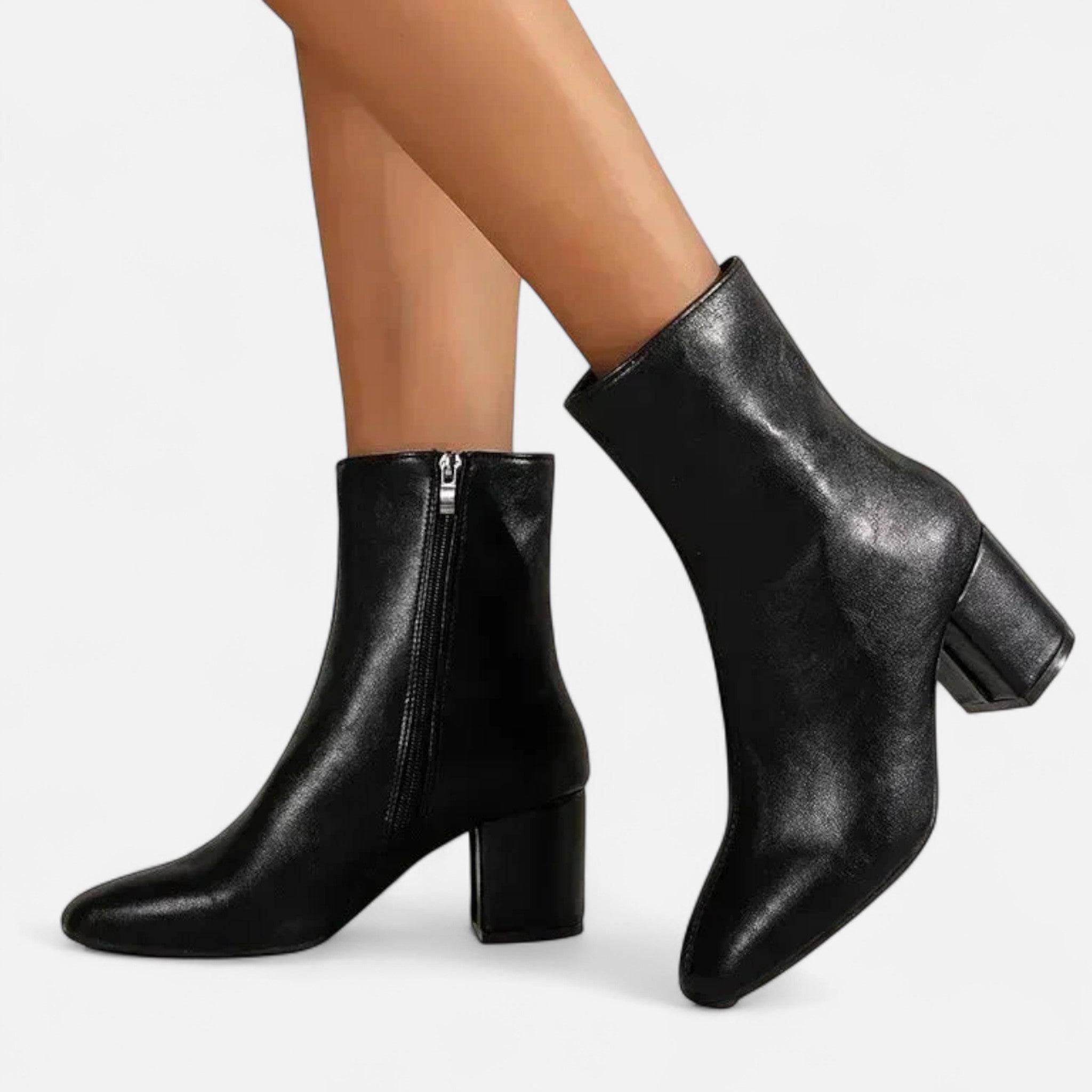 Women’s Leather Ankle Boots with Block Heel and Side Zipper 6