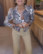 Women's Leopard Print Casual Jacket with Puff Sleeves 1