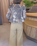 Women's Leopard Print Casual Jacket with Puff Sleeves 3