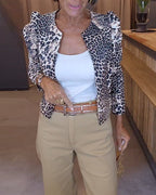 Women's Leopard Print Casual Jacket with Puff Sleeves 4
