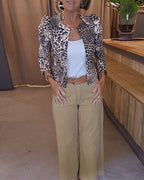 Women's Leopard Print Casual Jacket with Puff Sleeves 5