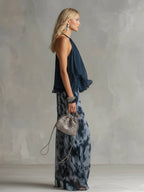 Women’s Loungewear Set in Navy with Halter Top and Wide Leg Pants 2