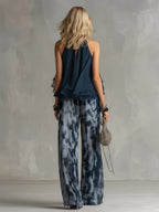 Women’s Loungewear Set in Navy with Halter Top and Wide Leg Pants 3