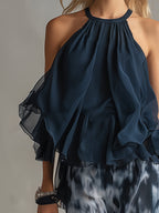 Women’s Loungewear Set in Navy with Halter Top and Wide Leg Pants 4