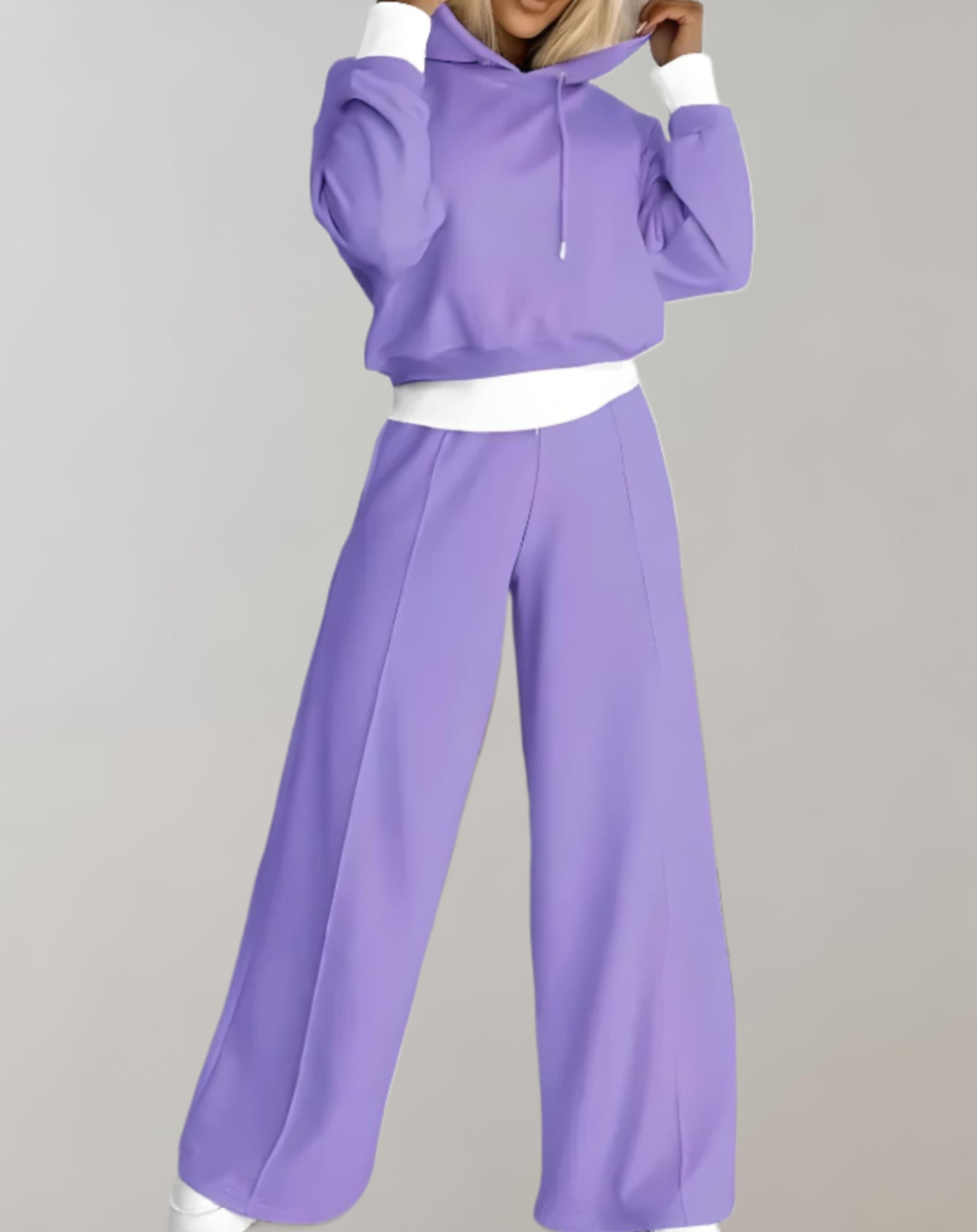 Women’s Loungewear Set in Soft Cotton Blend with Casual Hoodie and Wide Leg Trousers 1
