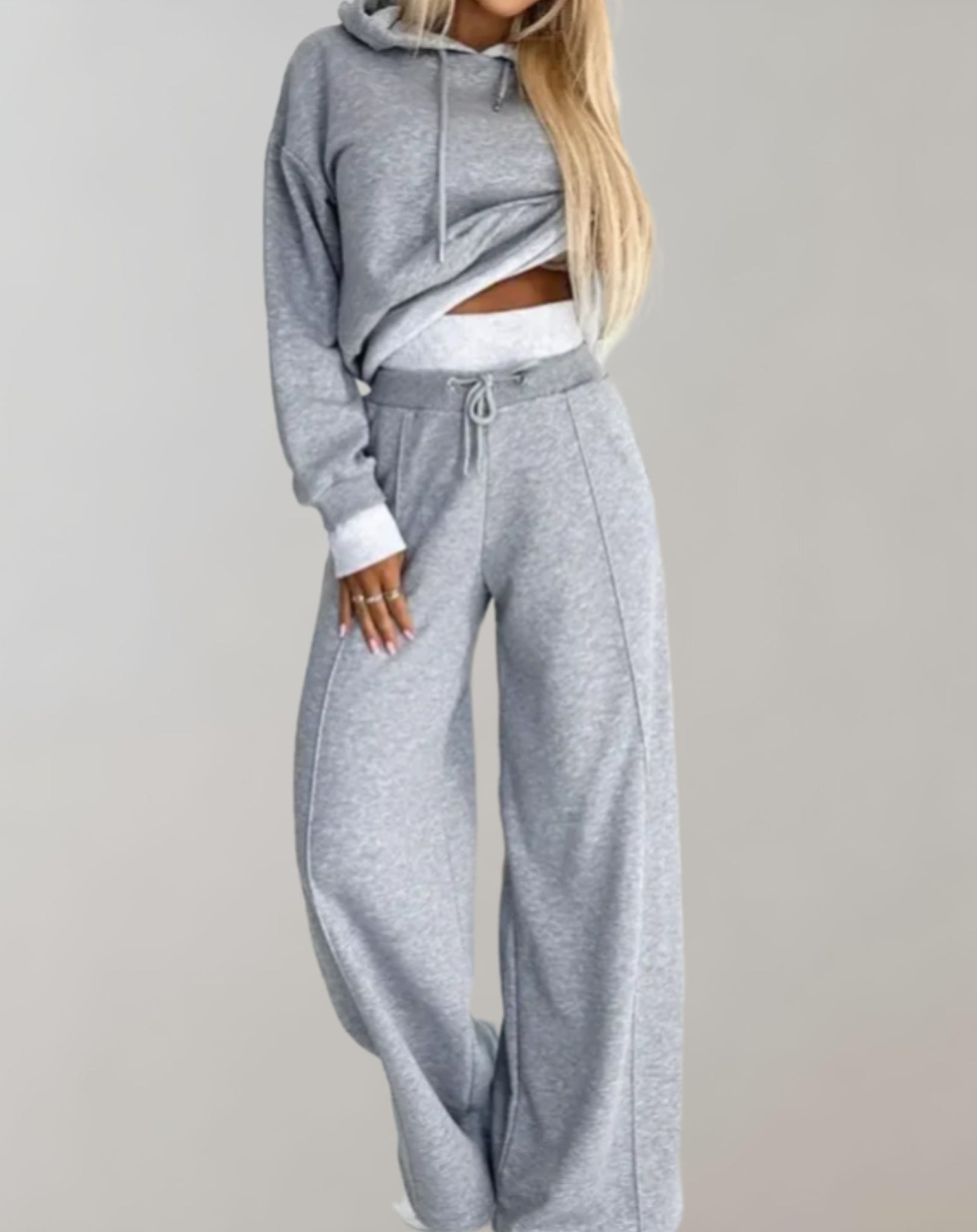 Women’s Loungewear Set in Soft Cotton Blend with Casual Hoodie and Wide Leg Trousers 2