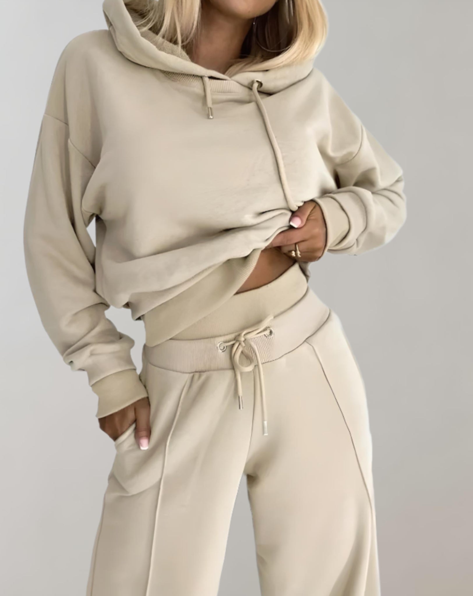 Women’s Loungewear Set in Soft Cotton Blend with Casual Hoodie and Wide Leg Trousers 5