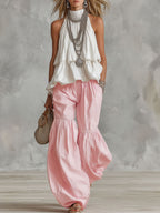 Women’s Loungewear Set with Mock Neck Sleeveless Top and Wide Leg Pants 0