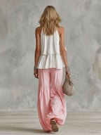 Women’s Loungewear Set with Mock Neck Sleeveless Top and Wide Leg Pants 1