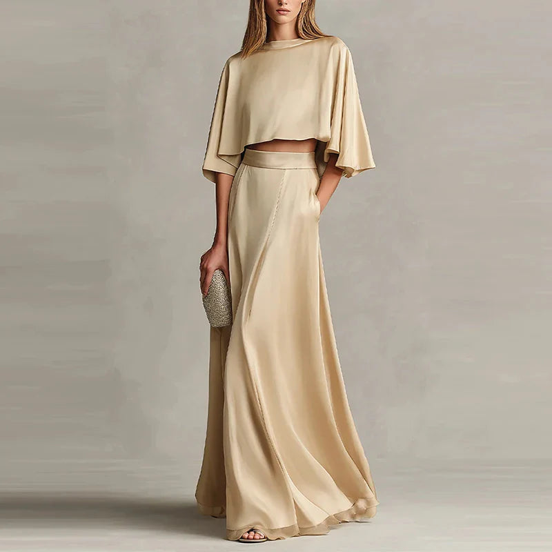Women’s Loungewear Set with O-Neck Top and Flowing Maxi Skirt 0