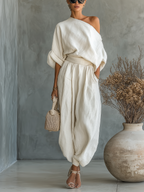 Women’s Loungewear Set with Off Shoulder Top and Wide Leg Pants 0