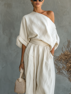 Women’s Loungewear Set with Off Shoulder Top and Wide Leg Pants 2