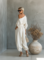 Women’s Loungewear Set with Off Shoulder Top and Wide Leg Pants 4