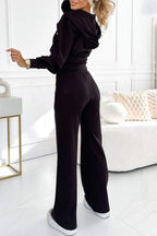 Women’s Mocha Loungewear Set with Sculpted Zip Top and Flared Trousers 6