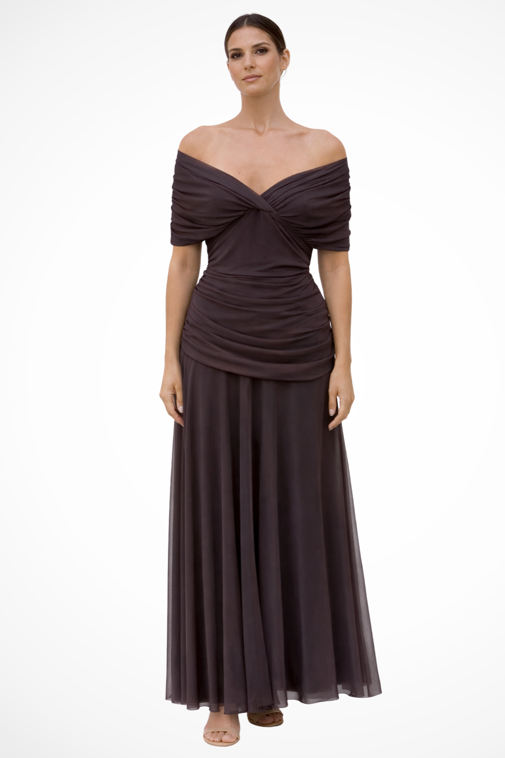 Women’s Off-Shoulder Pleated Summer Dress in Lightweight Fabric with Flowing Midi Skirt 0