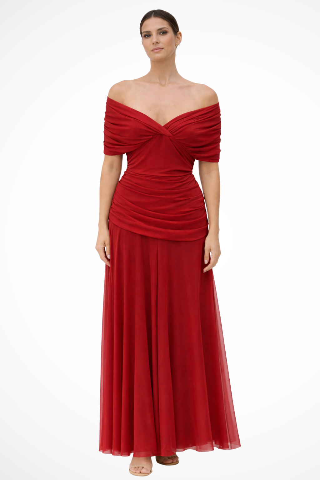 Women’s Off-Shoulder Pleated Summer Dress in Lightweight Fabric with Flowing Midi Skirt 4