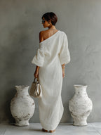 Women’s One-Shoulder Maxi Dress in Lightweight Cotton-Linen Blend 1